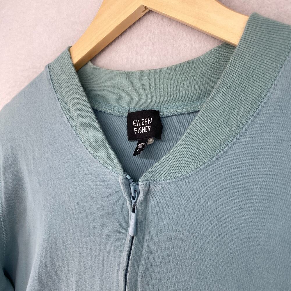 EILEEN FISHER Jacket L Heavy Brushed Jersey Cotton Track Full Zip Blue VTG - Picture 2 of 13